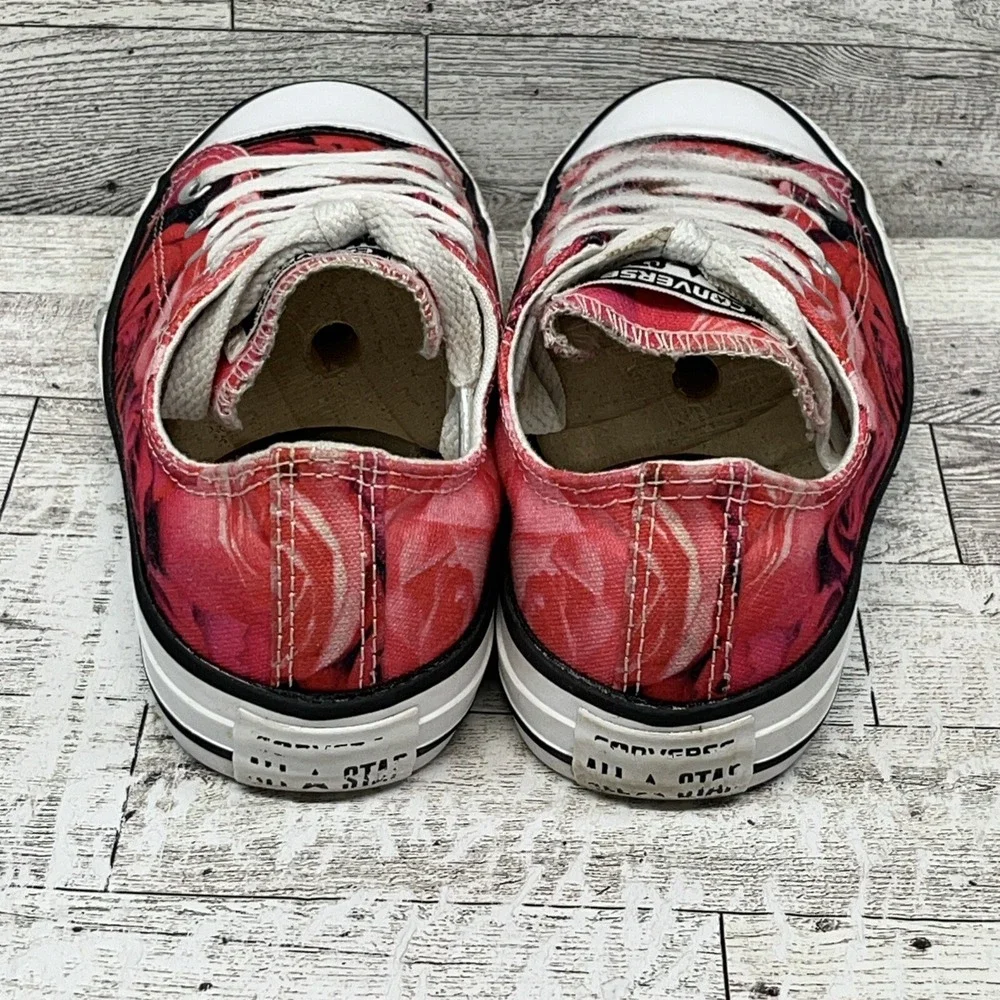 Converse All Star Youth Size 2 Roses Pink White & Black Floral Canvas‎ Lace Ups